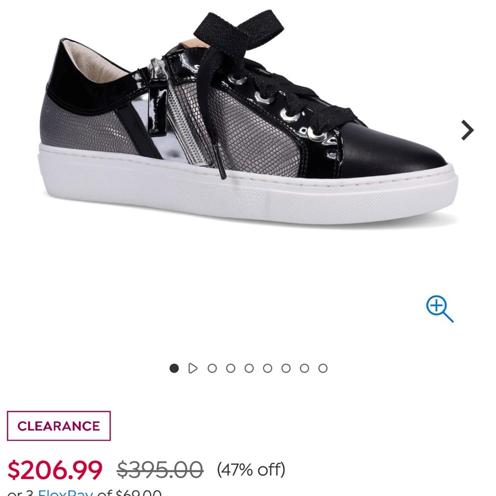 Ron White Womens Leather Sneakers Black Silver Side Zip Designer EU 37 New